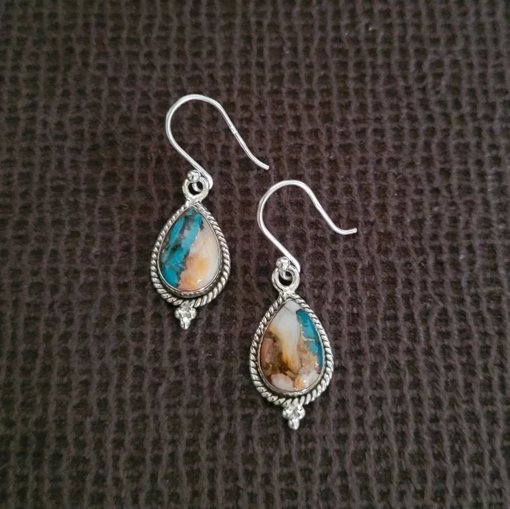 Shivam Oyster Blue💙 Copper Turquoise Teardrop💧 Earrings